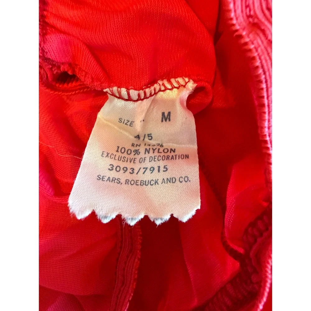 Vintage Sears Red Nylon‎ Tap Pants Bloomers Lace Trim Floral Embroidery Medium